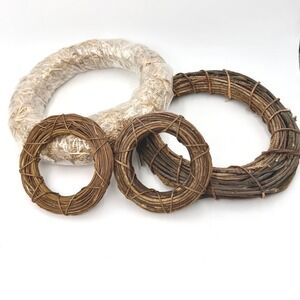 Natural Grapevine and Straw Wreath Base Set 4pc Rustic DIY Craft Decor 6-14in